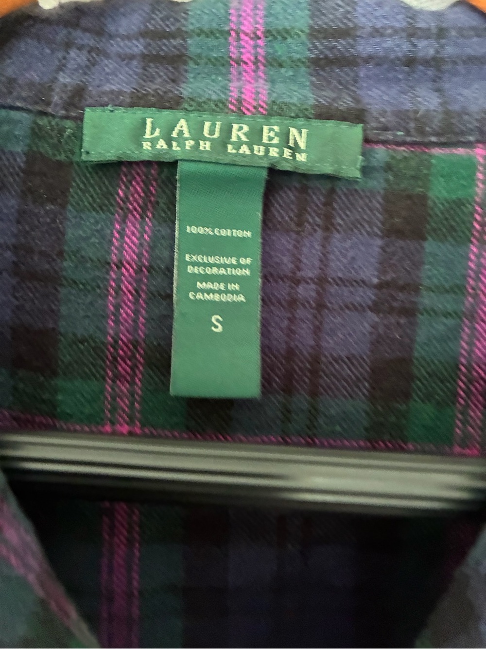 Ralph Lauren Womans Plaid Cotton Flannel Long Sleeve PJs size S Gold Monogram RL - Picture 11 of 13